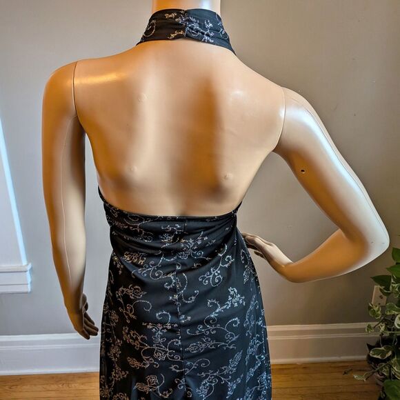 Vintage Y2K Taboo Black Halter Dress Floral Glitter Dark Fairycore Prom Size XL - Picture 11 of 13